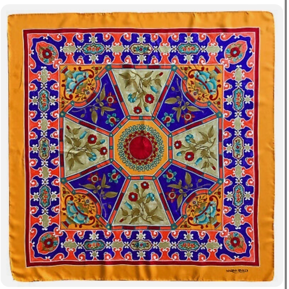 𝅺MARINA RINALDI FLORAL ORANGE LARGE silk scarf 34 in MADE IN ITALY